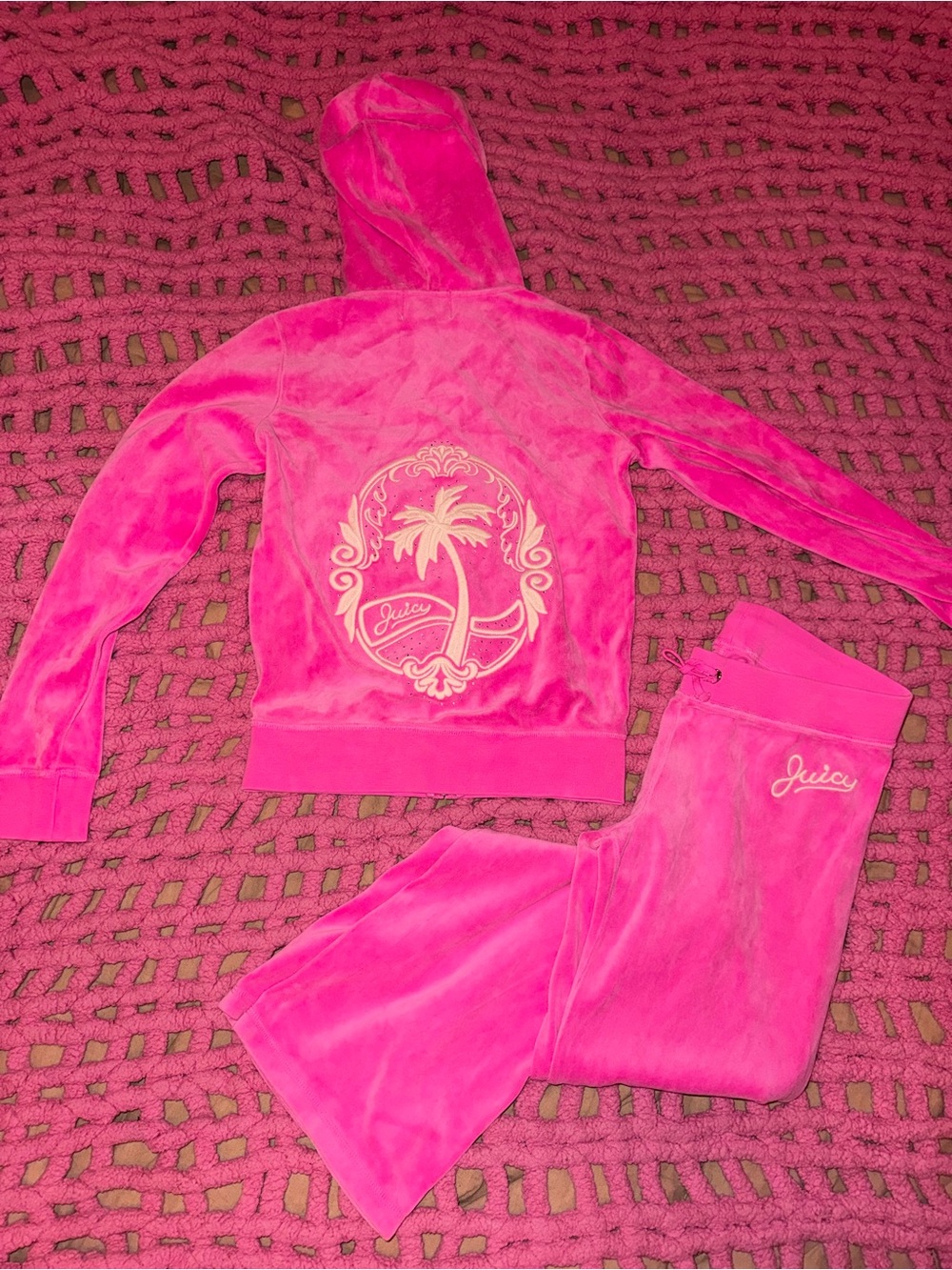 Vintage Juicy Couture Hot Pink Velour Hoodie/Pants Set Kids, fits adult xxs/xs/s